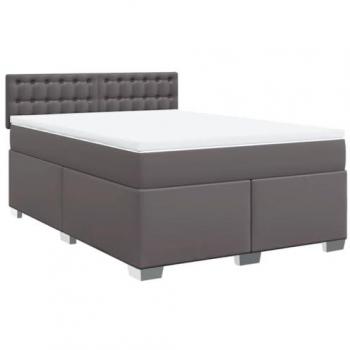 Cama Box Spring con colchón de muelles gris 140x200 cm en cuero sintético