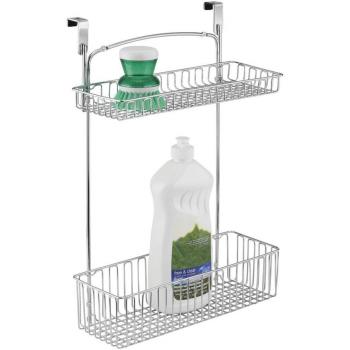 mDesign Estantería colgante para cocina y productos de baño - Práctico organizador de armario en acero cromado - Repisa para cocina fácil de colocar con dos estantes