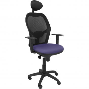 Silla de Oficina Jorquera en Malla Negra y Asiento Bali Azul Claro, con Cabecero Fijo - Piqueras y Crespo