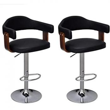 vidaXL 2X Taburete de Bar Respaldo Reposabrazos Madera Altura Regulable Negro