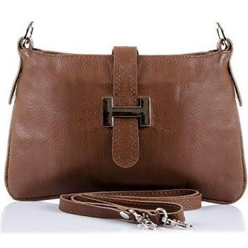 FIRENZE ARTEGIANI. Allerona Bolso de Mano Mujer.Piel auténtica Dollaro .Made in Italy. Vera Pelle Italiana.24x2x14,5 cm. Color: Marrón