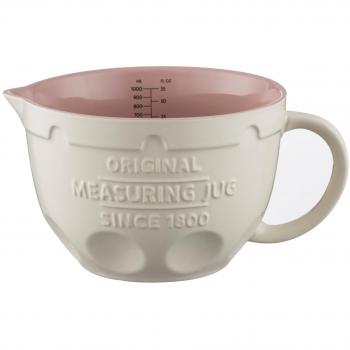Jarra Medidora de Cerámica Mason Cash, 1 Litro, Innovadora, Color Blanco/Rosa