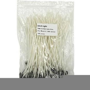 ericx Luz 100 piezas 150 mm mecha de vela natural, baja emisión de humo pre-waxed & Core, 100% algodón natural para hacer velas, vela DIY