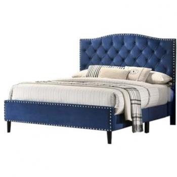 Cama de Matrimonio Jessy 150cm Azul en Terciopelo + Colchón Viscoelástico de 23 cm