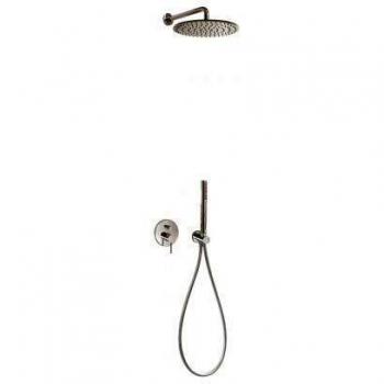 Tres Griferia - Kit De Ducha Monomando Empotrado Con Cierre Y Regulación De Caudal. · Cuerpo Empotrado Incluido · Ducha Fija Ø 300 Mm. Con Rótula. Material Latón. · Soporte Con Toma Pared. · Ducha Móvil Anticalcárea. · Flexo Satin