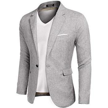 MAXMODA Chaqueta para hombre con estructura de lino, corte ajustado, moderna, ligera, beige, XXL