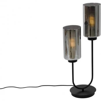 Lámpara de mesa inteligente negra con cristal ahumado 2 luces y 2 bombillas Wifi ST64 - Laura