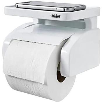 Portarrollos para Papel Higiénico de Pared con Ventosas de Fijación, Estante de Almacenamiento y Corte, Blanco