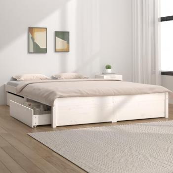 Estructura de cama con travesaño y cajones blanco 120x200 cm