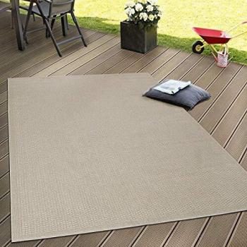 Paco Home Alfombra Interior Y Exterior Tejido Liso Terrazas Aspecto Natural Beige, tamaño:140x200 cm