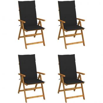 Reclining Garden Chairs Set of 4 with Cushions Solid Acacia Wood