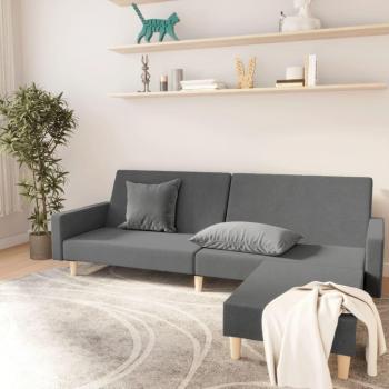 Sofá cama de 2 plazas con taburete para pies en tela gris claro