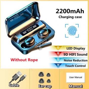 Auriculares TWS F9-V5.0 Bluetooth 5.0 Inalámbricos Táctiles con Huella Dactilar, Estéreo 9D, Deportivos y Resistentes al Agua con Micrófono