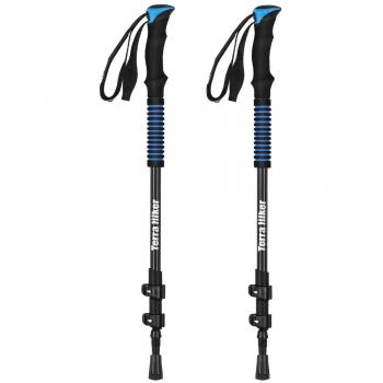 Terra Hiker Bastones Trekking 100% Fibra de Carbón, 200g por Palo, Longitud Ajustable 62-135 cm, Material de Vibración Reducida, 1 par