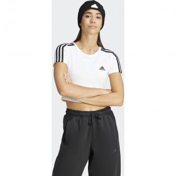 Camiseta adidas 3 bandas para mujer de color blanco