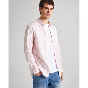 Pepe Jeans Men's Slim Fit Pink Striped Poplin Shirt