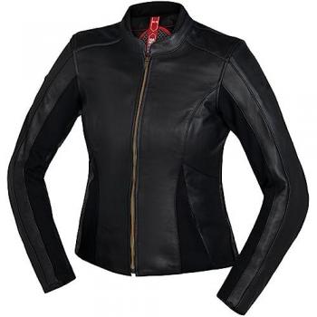 Chaqueta de Moto para Mujer iXS Tour Aberdeen Negra - Características: Material de cuero, diseño ergonómico, impermeable, forro térmico extraíble, protecciones CE en hombros y codos, ventilación ajustable, múltiples