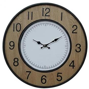 Reloj de Pared Vintage Grande Analógico Blanco Marrón Negro MDF Metal 50 cm