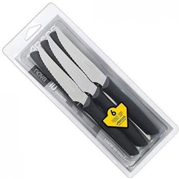 Arcos Serie Nova, Set 6 pzas. Cuchillo Chuletero, Hoja de Acero Inoxidable de 110 mm, Mango de Polipropileno Color Negro