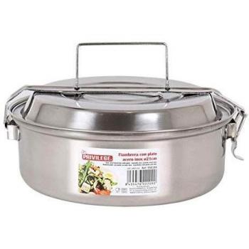 Privilege 52828 Fiambrera con Plato, Acero INOX, Stainless Steel, Multicolor, 21 cm