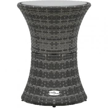 Gray Poly Rattan Drum-Shaped Garden Side Table