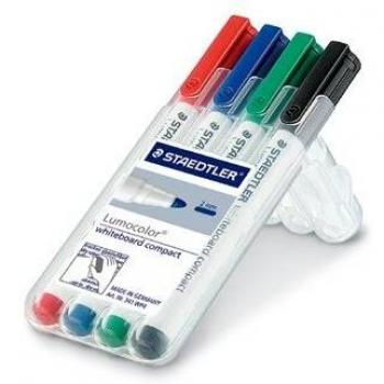 Staedtler Lumocolor 341 WP4 Whiteboard Marker Set, Round Tip 1-2mm, Assorted Colors (Pack of 4)
