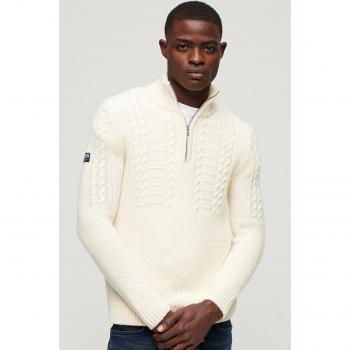 Superdry Vintage Jacob Henley Sweater with Half-Zip, Casual Knit Design in Winter White, Size L