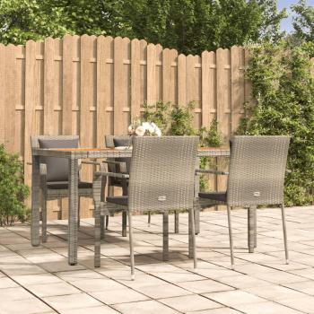 5-Piece Grey Poly Rattan Garden Dining Set with Cushions