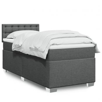 Cama box spring de muelles con colchón gris oscuro 100x200 cm Tela