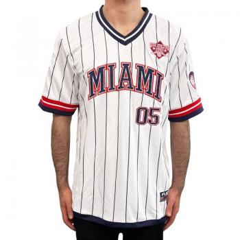 Fubu Miami Athletics T-Shirt - White Stripes Navy Red
