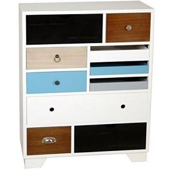 PAME 40701 - Cómoda de madera con cajones multicolores, 70 x 33 x 88,5 cm, color blanco