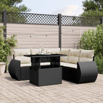 6-Piece Black Poly Rattan Garden Sofa Set with Cushions