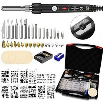 52pcs Kit Pirograbador de Madera,ockred Kit Pirograbdores Electrico 60W Temperatura Regulable entre 150° C y 450° C, Soldador Pirografo Profesional para Madera, Cuero, Grabado