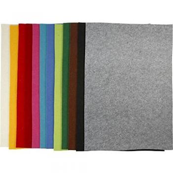 Fieltro sintético, 42x60 cm, 3 mm, colores variados, paquete de 12 hojas