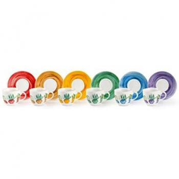 Excelsa Cactus Juego de 6 Tazas de café con platillo, Porcelana, Multicolor