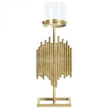 Portacandelero moderno dorado de metal con pantalla de vidrio, 53 cm, decoración elegante