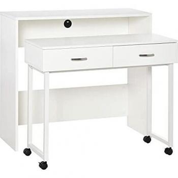 HOMCOM Escritorios Apilables Conjunto de 2 Mesas Escritorio para Ordenador Portátil con Ruedas 2 Cajones para Oficina 100x36x88 cm Blanco