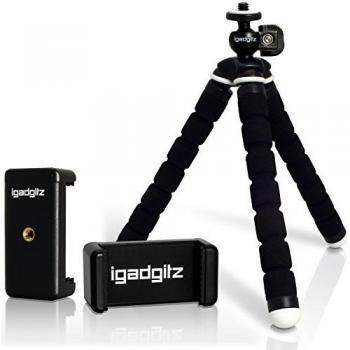 igadgitz Negro Ligigadgitz Negro Ligera Pequeño Flexibles Mini Trípode Portátil con Smartphone Soporte Adaptador para Apple iPhone 6 6S 4.7 5 5S 4HD 4S