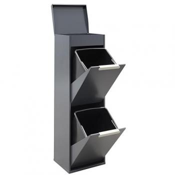 Cubo de Basura y Reciclaje Ecoclas Plus de Acero Antracita con Bandeja Superior - 2 Compartimentos (2x17L)