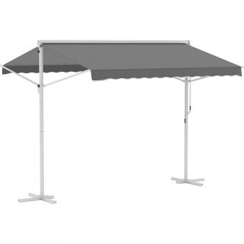 Outsunny Toldo de Pie Independiente 300x300x250 cm con Manivela Doble Cara Ángulo Ajustable Portátil Protección Solar para Jardín Terraza Patio Gris