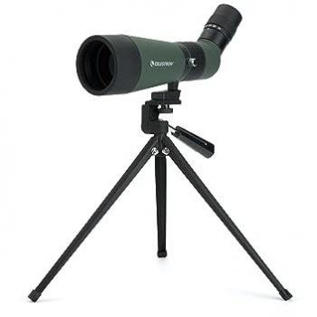 Celestron LandScout 12-36 x 60mm Spotting Scope with Smartphone Adapter, Green - Features: Angled design, Rubber armour, Fully coated optics, 12–36x zoom eyepiece, Includes tabletop tripod and smartphone