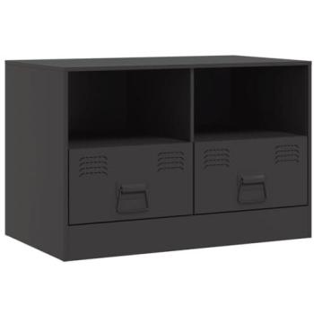Mueble TV Multimedia Buffet 67x39x44 cm Acero Negro con Estanterías y Cajones