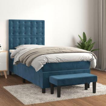 Cama box spring suave con colchón terciopelo azul oscuro 90x200 cm
