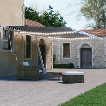 Toldo retráctil manual con LED azul y blanco 500x300 cm Azul