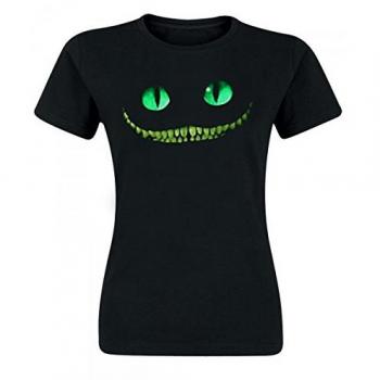 Alicia en el País de Las Maravillas Gato Chesire - Smile Mujer Camiseta Negro XS 100% algodón Regular
