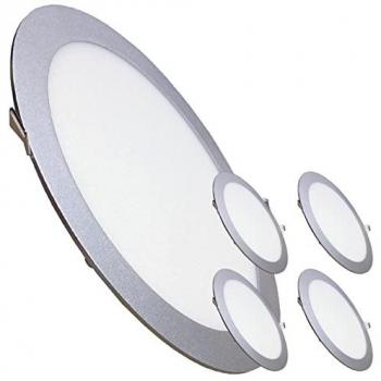 Placa Downlight LED Circular Plana 24W 2200LM Corte 280mm Marco Plata Blanco Neutro (4500K) - Pack de 5 Unidades