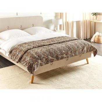Colcha de poliéster marrón con estampado de leopardo 200 x 220 cm Kudeli