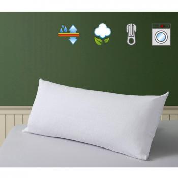 Savel - Funda de Almohada Impermeable con Cremallera | 40 x 80 cm | Protector de Almohada con Tejido de Rizo 100% Algodónn Transpirable Barrera PU Resistente al Agua y Antiácaros