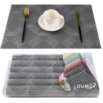 OUME Manteles 6 Piezas Individuales de Mesa Lavable Antimanchas Antideslizante Resistente Al Calor PVC Vinilo Salvamanteles Individuales