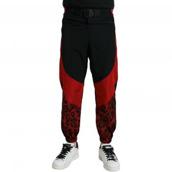 Dolce & Gabbana Black Red Leopard Print Nylon Jogger Pants - IT52 | XL